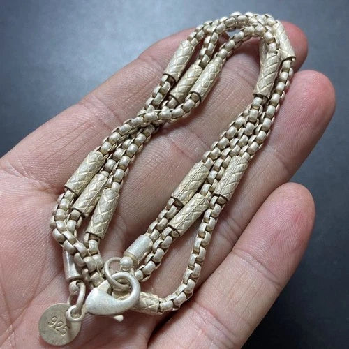 Antique Old Silver Necklace Vintage Chinese Craft Artwork silver-plated Chain 07FC0E-D4 - KOEEK