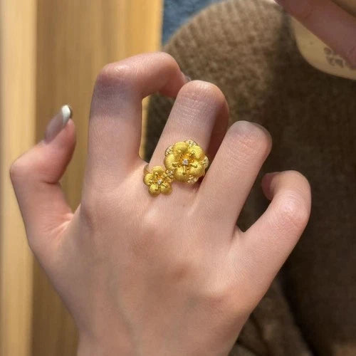 Vintage Gold Plated Filigree Ring Women Crystal Inlaid Adjustable Court Style 07FC0E-D4 - KOEEK