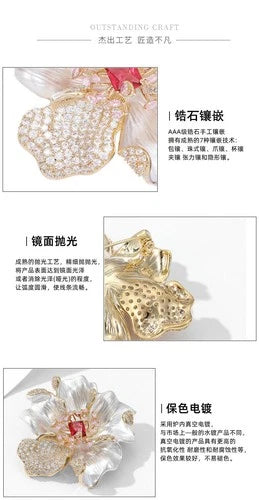 Peony Flower Brooch Elegant Coat Pin Floral Jewelry Auspicious Style Accessory 07FC0E-D4 - KOEEK