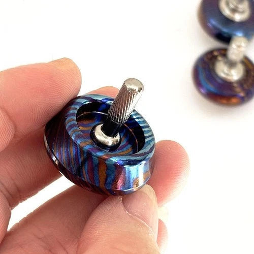 Titanium Damascus Spinning Top Desktop Spinner Fidget Toy Gyro Gyroscope Toy 07FC0E-D4 - KOEEK