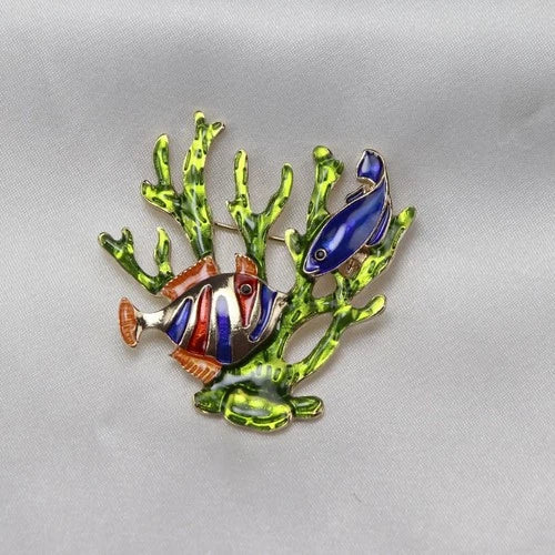 Painted Craft Rhinestone Tropical Ocean Brooch Lapel Pin Flower Accessory 07FC0E-D4 - KOEEK