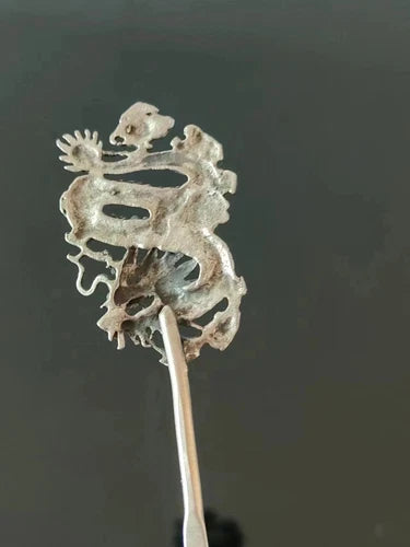 Collection Old Chinese Tibet Silver Hand-made Dragon Hairpin Hair Decoration 07FC0E-D4 - KOEEK