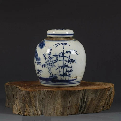 4.1 "Chinese Antique Blue and White Porcelain Hand-painted Pine and Bamboo Jar" 07FC0E-D4 - KOEEK