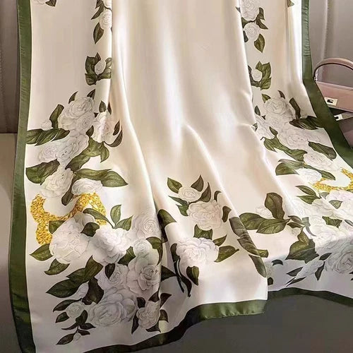 Satin Scarf 180x80CM Gardenia Print Shawl Lightweight Summer Wrap for Women 07FC0E-D4 - KOEEK