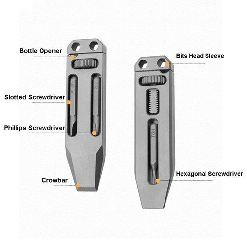 Titanium EDC Multi Tools Adjustable Wrench Mini Pocket Pry Bar Crowbar with Bits 07FC0E-D4 - KOEEK