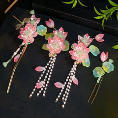 Lotus Buyao Tassel Hair Pin Set Chinese Style Updo Hair Accessory 07FC0E-D4 - KOEEK