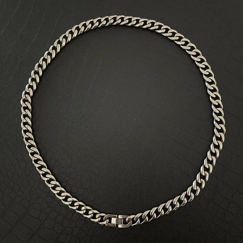 Pure Titanium Necklace 10.5mm Grinding Six Faced Cuban Chain Anti Allergy 23.6" 07FC0E-D4 - KOEEK