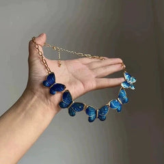 Vintage Blue Enamel Butterfly Necklace Choker Pendant Gothic Style Jewelry 07FC0E-D4 - KOEEK