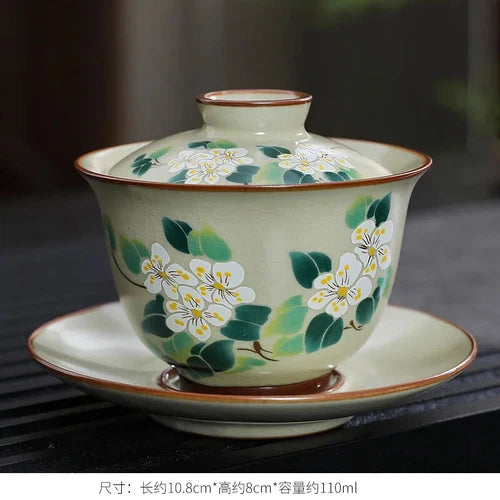 Handmade Gaiwan Chinese Teacup Hand-painted Flowers Sancai Tea Tureen Tea Bowl 07FC0E-D4 - KOEEK