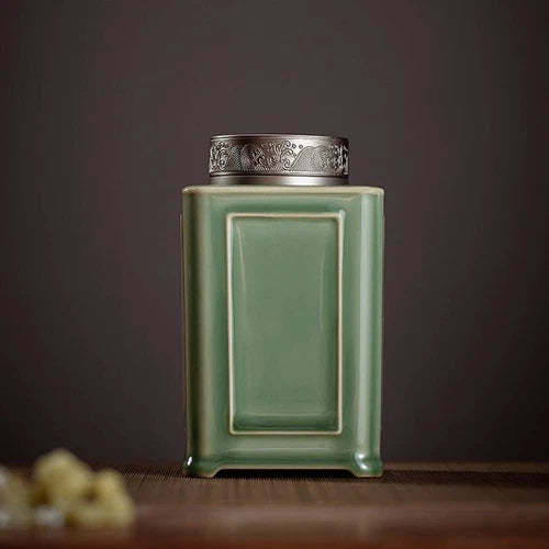 Yue Kiln Celadon Windowed Tea Cans Ceramic Tea Warehouses Household Pu'er Tea 07FC0E-D4 - KOEEK