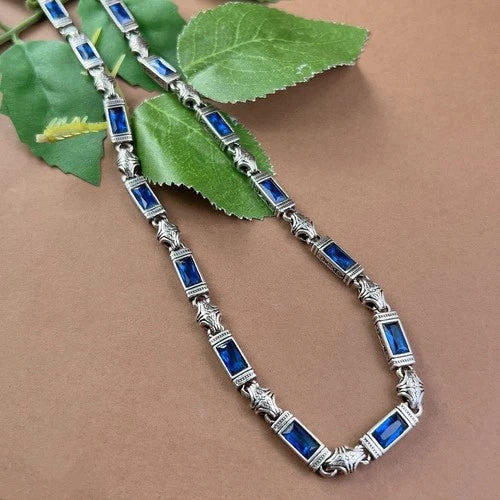 Turkish Style Tang Grass Pattern Stone Inlaid Necklace 5mm Heavy Craft Chain 07FC0E-D4 - KOEEK