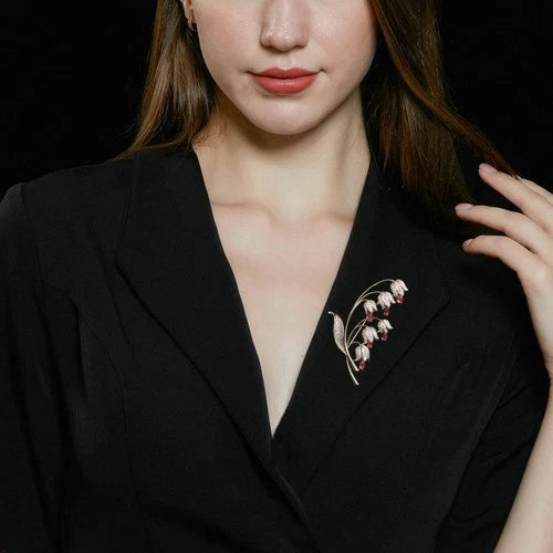 Zircon Inlaid Lily Of The Valley Brooch Women Cardigan Coat Pin Jewelry 07FC0E-D4 - KOEEK