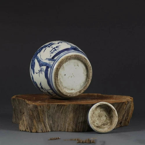 4.1 "Chinese Antique Blue and White Porcelain Hand-painted Pine and Bamboo Jar" 07FC0E-D4 - KOEEK
