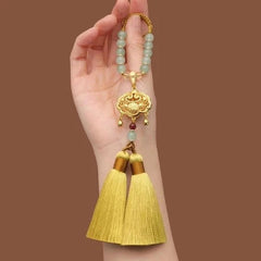 Safety Lock Car Pendant Gold Plated Jade Bead Tassel Bag/Car Hanging Ornament 07FC0E-D4 - KOEEK
