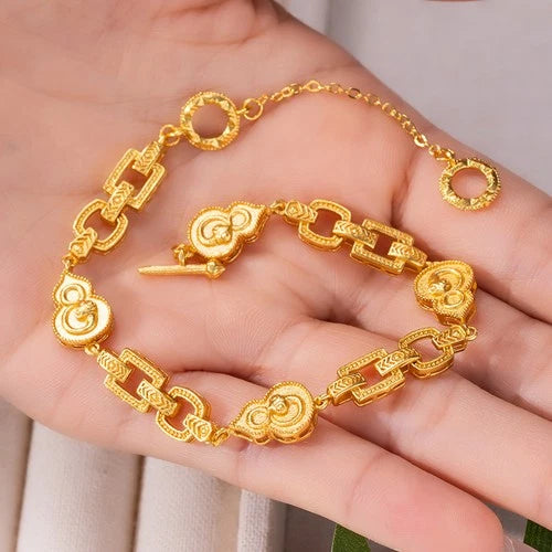 Gold Plated Blessing Linked Bead Bracelet Chinese Style Jewelry For Women 07FC0E-D4 - KOEEK