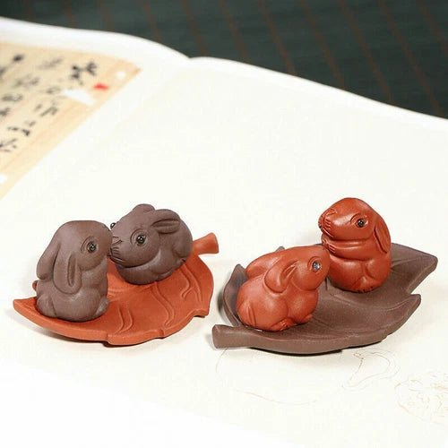 7.3'' Creative Tea Pet Home Decoration Rabbit on Leaf Statue House Warming Gift 07FC0E-D4 - KOEEK