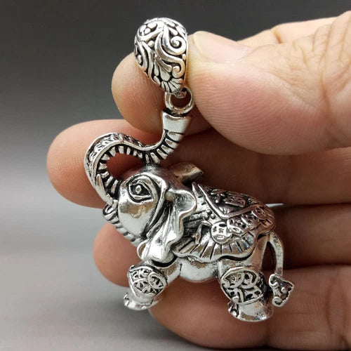 Asian Collectable Tibet Silver Hand Carved Luck Coin Elephant Pendant 07FC0E-D4 - KOEEK