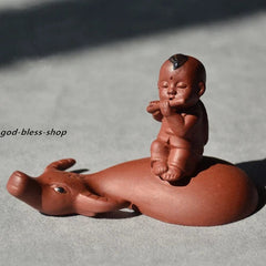 Small Tea Pet Yixing Zisha Purple Clay Tea Play Home Decoration Kid On Buffalo 07FC0E-D4 - KOEEK