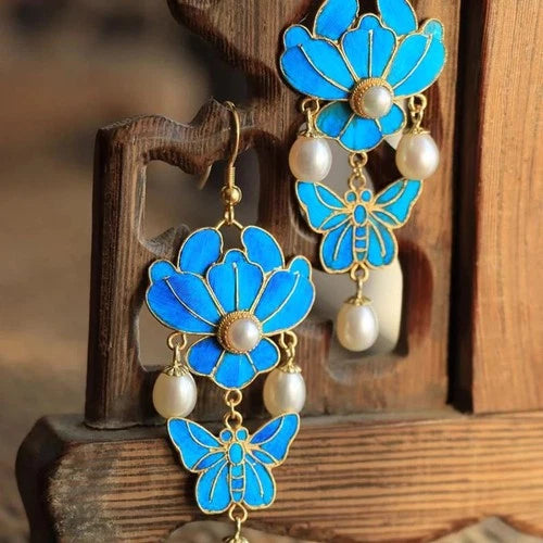 Butterfly Flower Earrings Chinese Style Hanfu Vintage Ethnic Jewelry 07FC0E-D4 - KOEEK