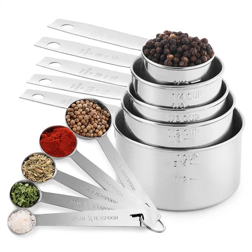 Stainless Steel Measuring Cups & Measuring Spoons 10-Piece Set 5 Cups & 07FC0E-D4 - KOEEK