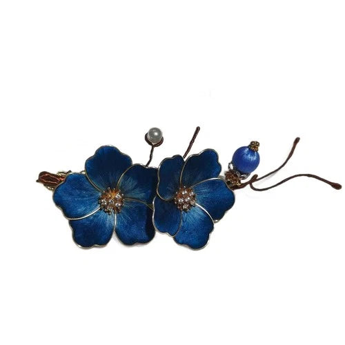 Velvet Flower Hairpin Chinese Style Hanfu Headpiece Blue Floral Hair Accessory 07FC0E-D4 - KOEEK