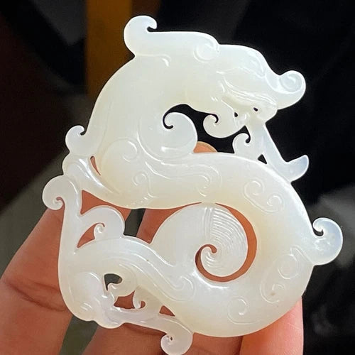 China Natural Old Jade Carving Flying Dragon Pendant Collection  Ornament 07FC0E-D4 - KOEEK