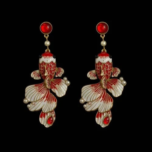 Chinese Style Koi Dangle Earrings Vintage  Year Ear Jewelry For Women 07FC0E-D4 - KOEEK