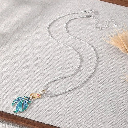 Enamel Koi Fish Lucky Necklace Vintage Blue Pendant Chinese Style Enamel Choker 07FC0E-D4 - KOEEK
