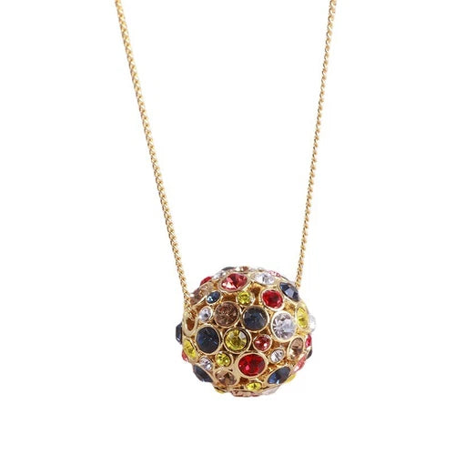 luck 3D Ball Inlaid Colored Diamond Sliding Pendant Necklace for Women 07FC0E-D4 - KOEEK