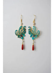 Enamel Phoenix Earrings Tassel Red Agate Vintage Chinese Style Jewelry For Women 07FC0E-D4 - KOEEK