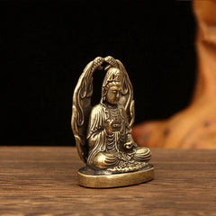 Antique Brass Small Portable Buddha Pocket Buddha Bronze Pendant Decoration 07FC0E-D4 - KOEEK