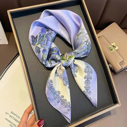 Silk Mulberry 27" Square Scarf Women Neckerchief Wrap Bandana Purple Flower 07FC0E-D4 - KOEEK