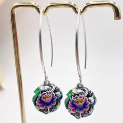 Cloisonne Enamel Lotus Koi Fish Earrings Vintage Ethnic Handmade Dangle Jewelry 07FC0E-D4 - KOEEK