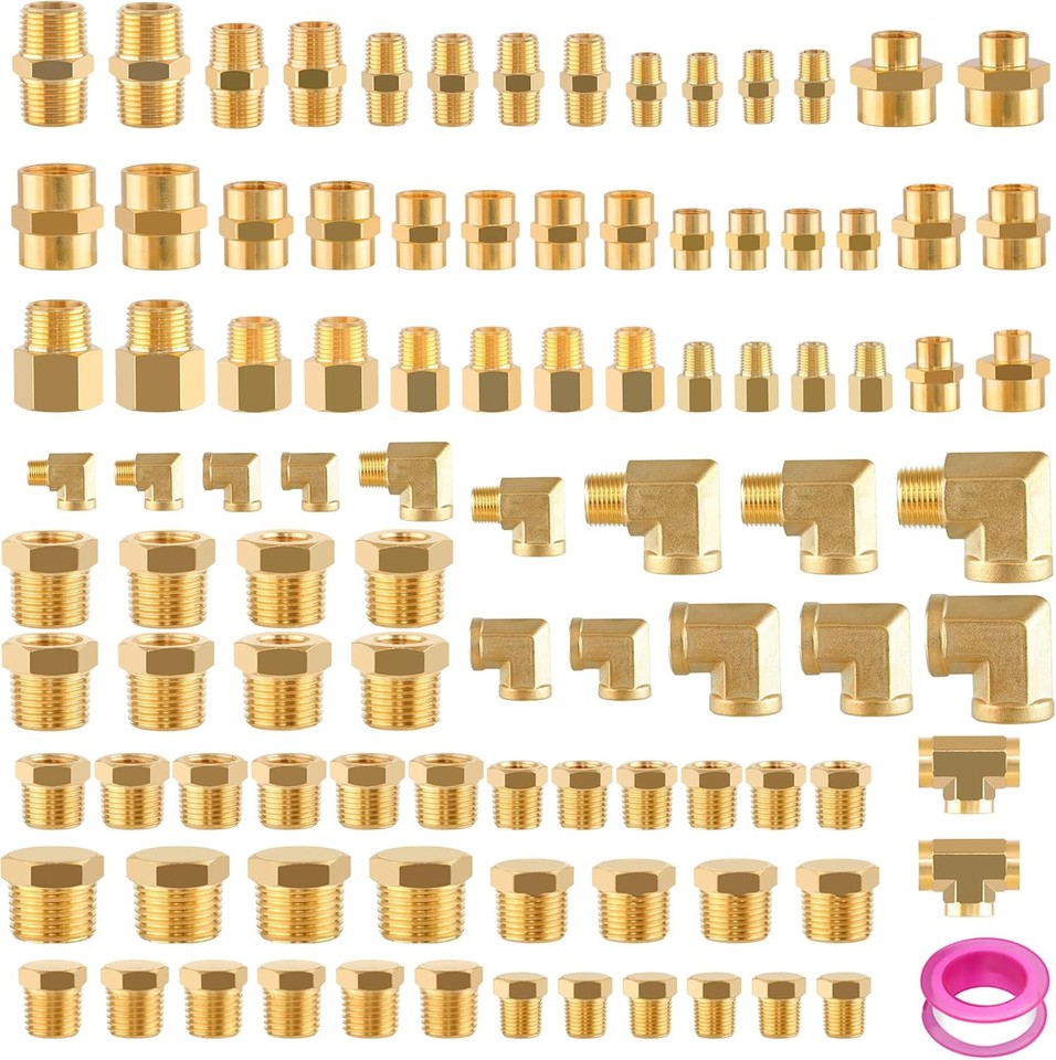 new 98PCS Brass Pipe Fittings Assortment Kit NPT Adapter,Reducer Bushing, 07FC0E-D4 - KOEEK