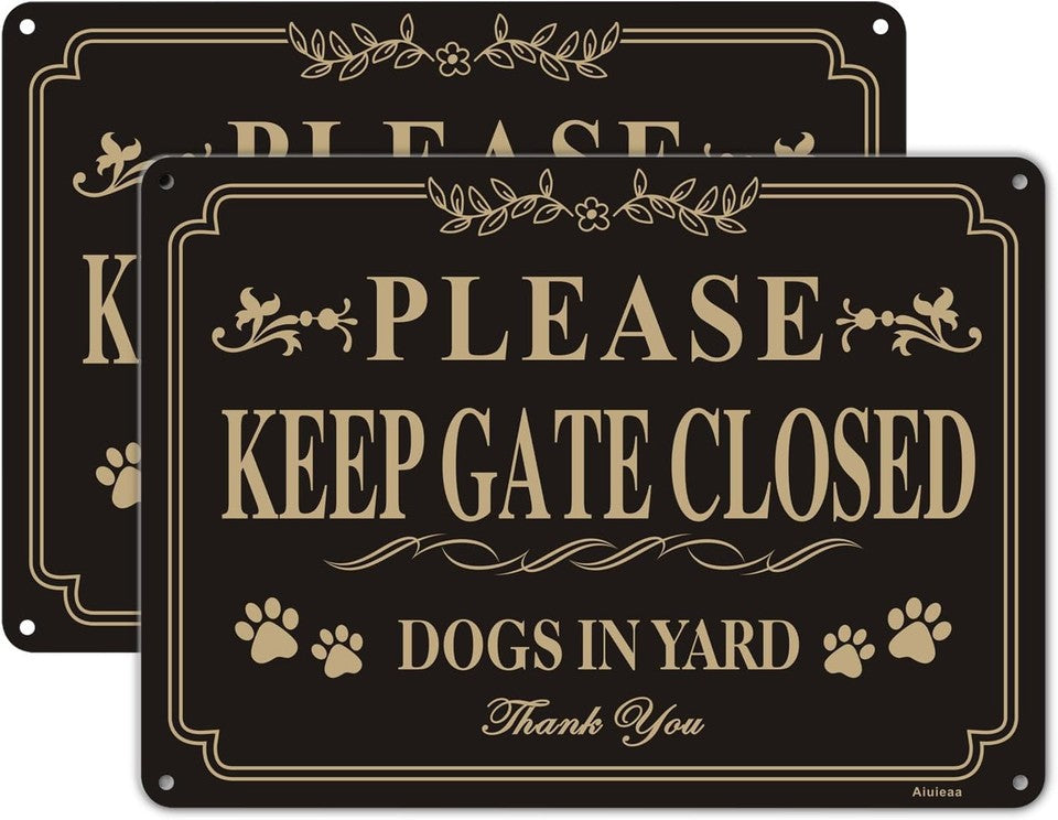 new 2 Pack Please Keep Gate Closed Dogs in Yard Metal Sign 7" x 10" Rust Black 07FC0E-D4 - KOEEK