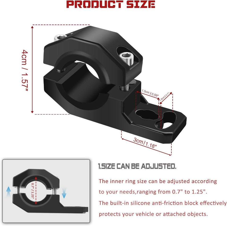 new 4PCS Motorcycle Light Bar Mounts 0.75", 1", 1.25", LED Off 4 Pieces, Black 07FC0E-D4 - KOEEK