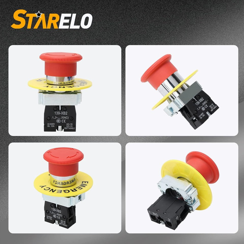 new STARELO 22MM 1NC Red Mushroom Emergency Stop Latching Push Button Switch... STARELO - KOEEK