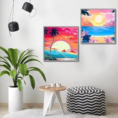 new  Diamond Painting Kits for Adults, Sunrise and Sunset Beach Scenery DIY 5D