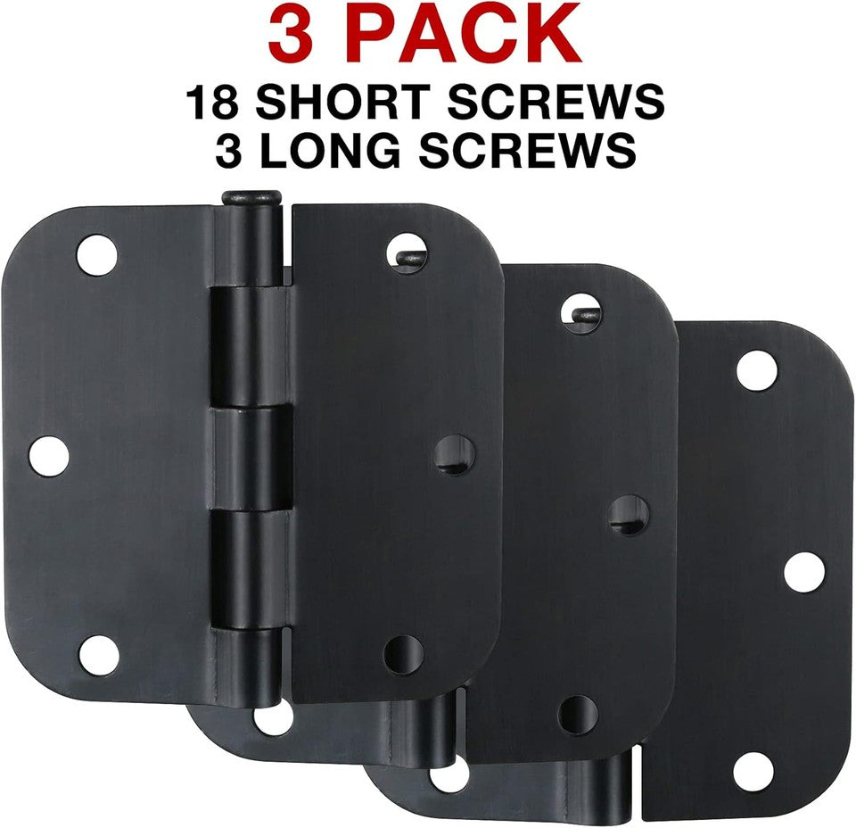 new 3 Pack Interior Matte Black Door Hinges 3 Pack-no squeak, Black-Rounded