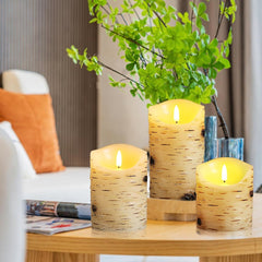 new qinxiang Flameless Candles LED Birch Bark Set of 3 (D Ivory set 3 QINXIANG - KOEEK