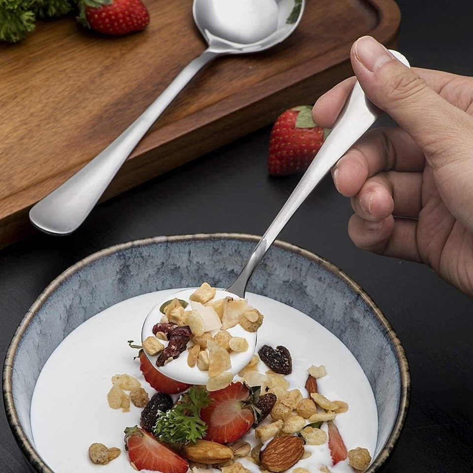 new Soup Spoons 8-Piece Premium Stainless Steel Round 8 pcs, Silver 07FC0E-D4 - KOEEK
