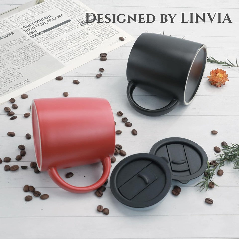 new Classic Mug, 14 oz Large Coffee Mug with Handle, 1 Pack, Sliding Lid: Red 07FC0E-D4 - KOEEK