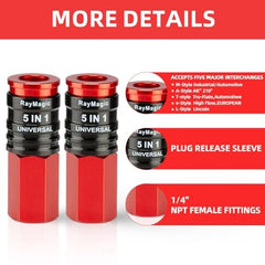new 5 In 1 Universal Quick Industrial Connect Coupler, Female NPT, Red&Black 07FC0E-D4 - KOEEK