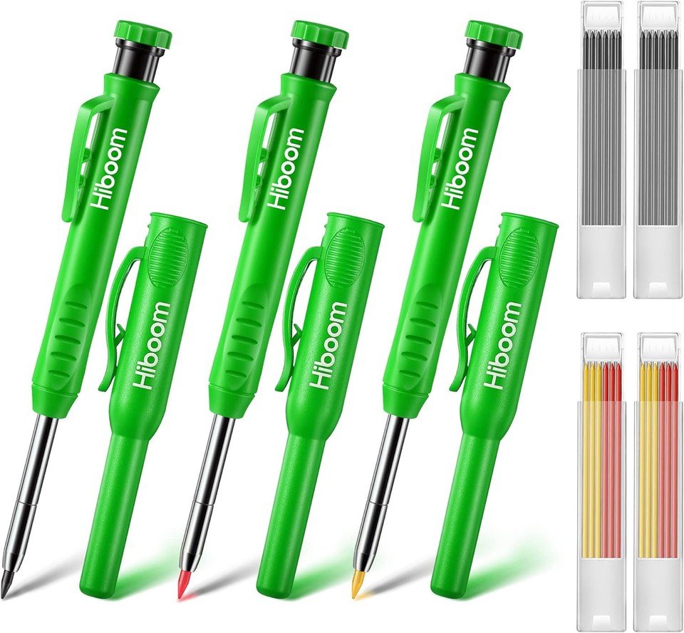 new Hiboom 3 Pack Carpenter Pencil with 24 Refills (Red, Black, Yellow), Green HIBOOM - KOEEK
