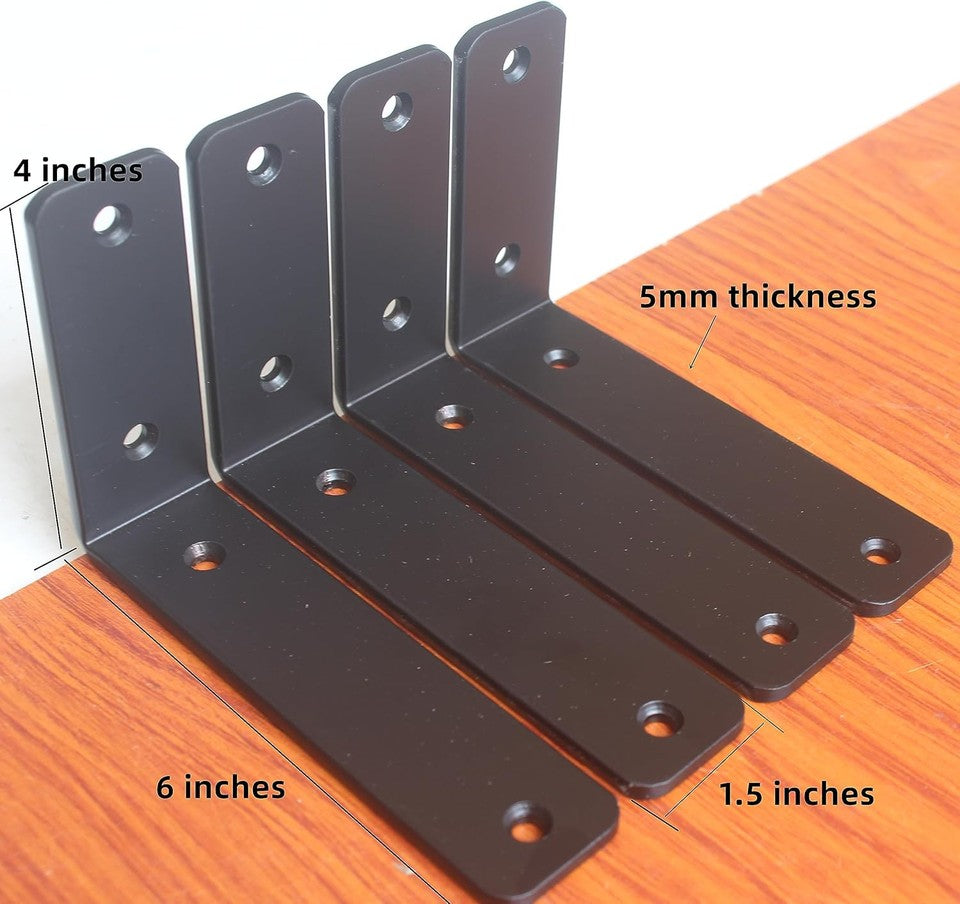 new 4 Pack - L 6" x H 4" x W1.5", 5mm Thick 6''x4'', Black 07FC0E-D4 - KOEEK