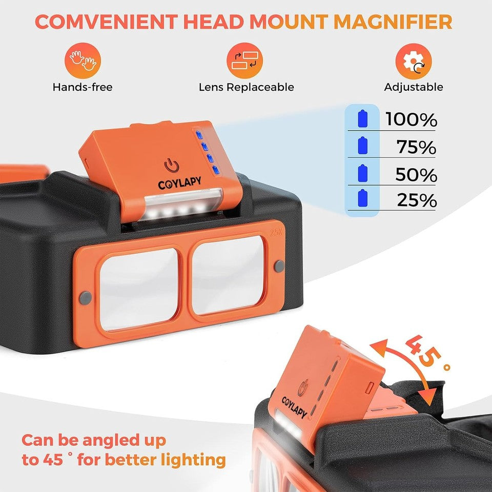 new Headband Magnifier with Light, Rechargeable Magnifying Glasses for Orange 07FC0E-D4 - KOEEK