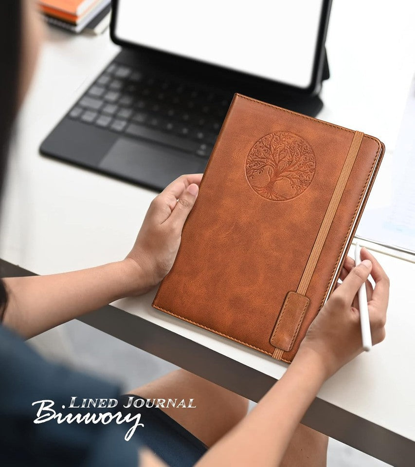 new Lined Journal Notebook for Women Men,256 Pages A5 Hardcover Leather A5, Brown 07FC0E-D4 - KOEEK