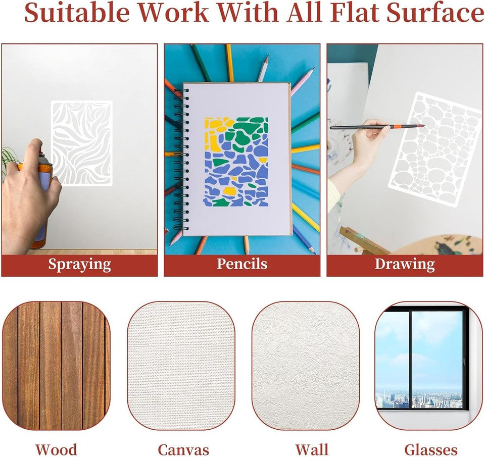 new Jeffdad 12 Pcs Stencils for Crafts Reusable, Texture 8.27 x 5.9 Inch JEFFDAD - KOEEK