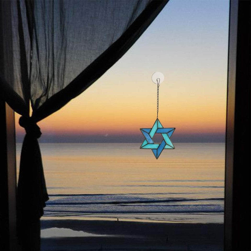 new Jewish Star Stained Glass Window Hanging,Star of David Suncatcher