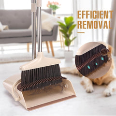 new Broom and Dustpan Set with Long Handle, Light Weight Stainless Steel Beige 07FC0E-D4 - KOEEK